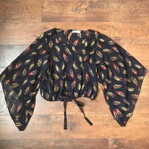 Feather Print Sheer Crop Top